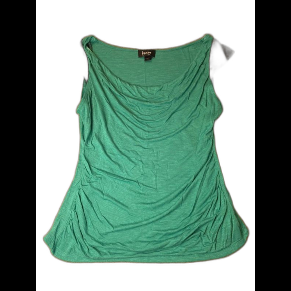 Teal Cowl Neck Top with Studded Faux Leather Sleeves - Size M